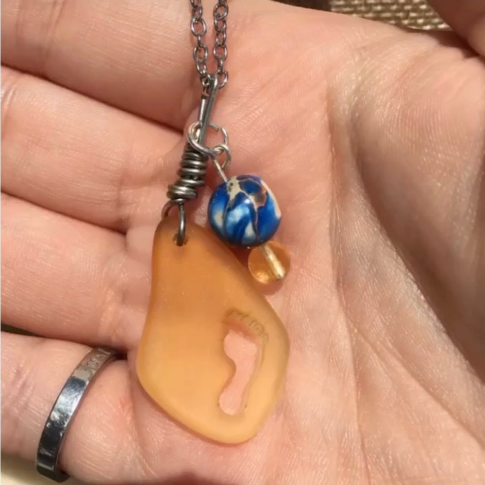 Handmade footprint sea glass necklace